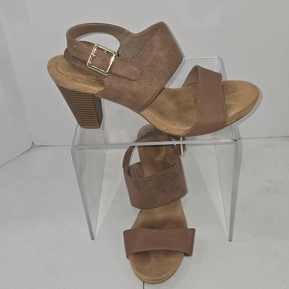 Giani Bernini Aikko3 Brown Block Heel Sandals Womens 11M Memory Foam Ankle Strap